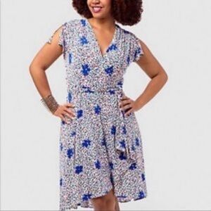 VICKY TIEL Blue Floral Jersey Wrap Dress